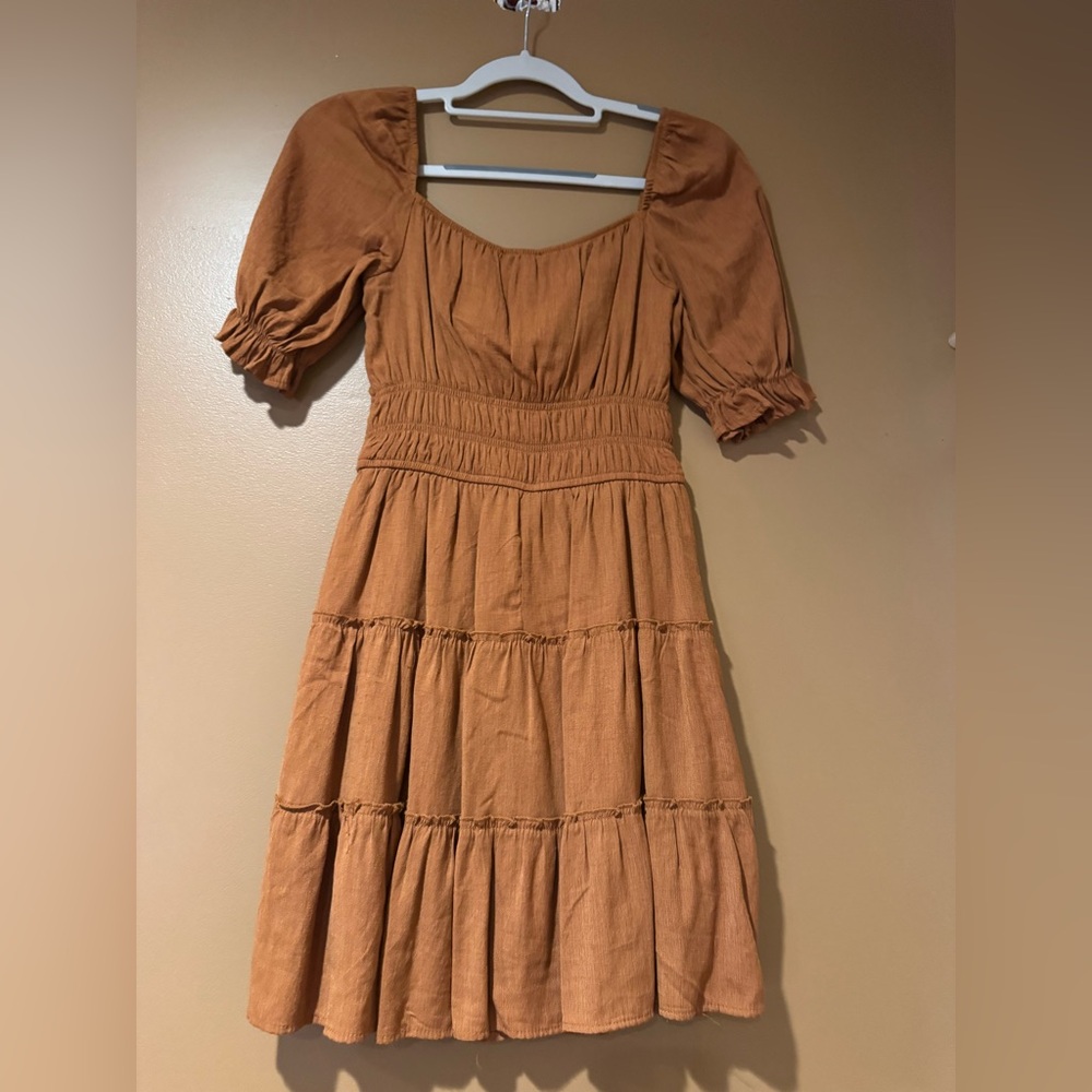 Elegant Brown Puff Sleeve Dress